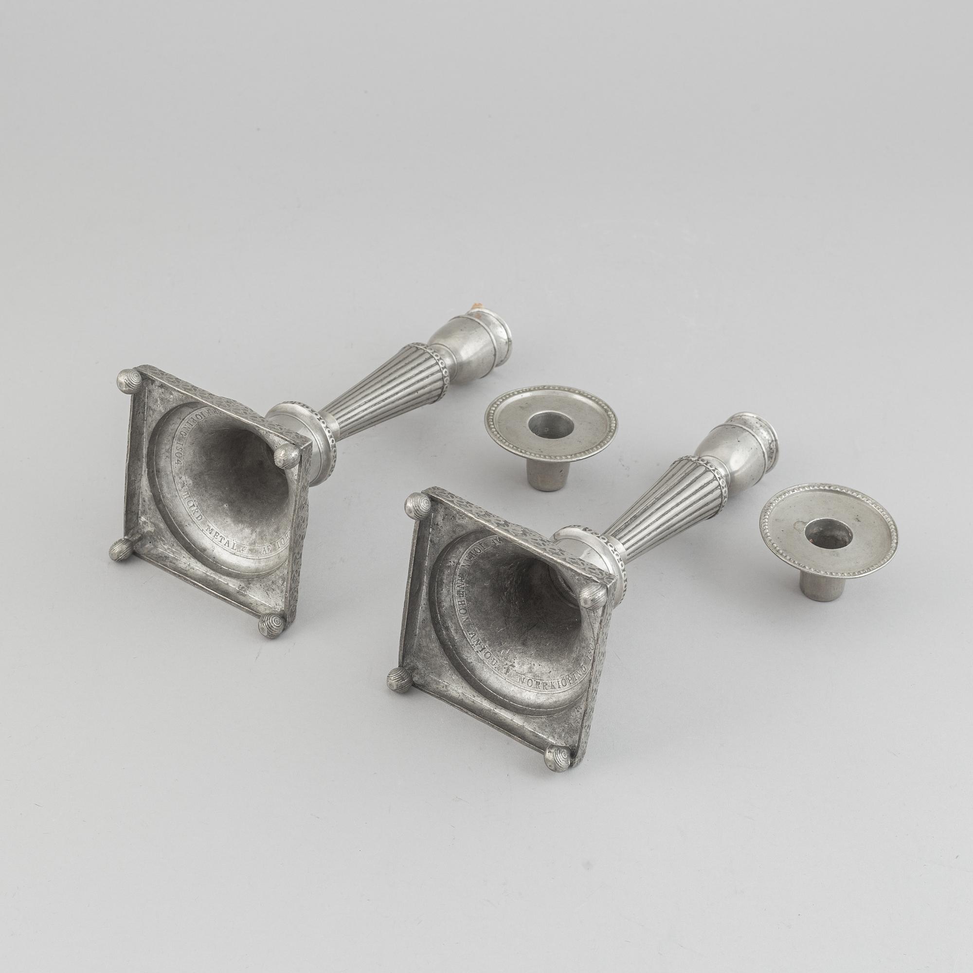 A pair of pewter candle stick by Anjou, Norrköping 1804.