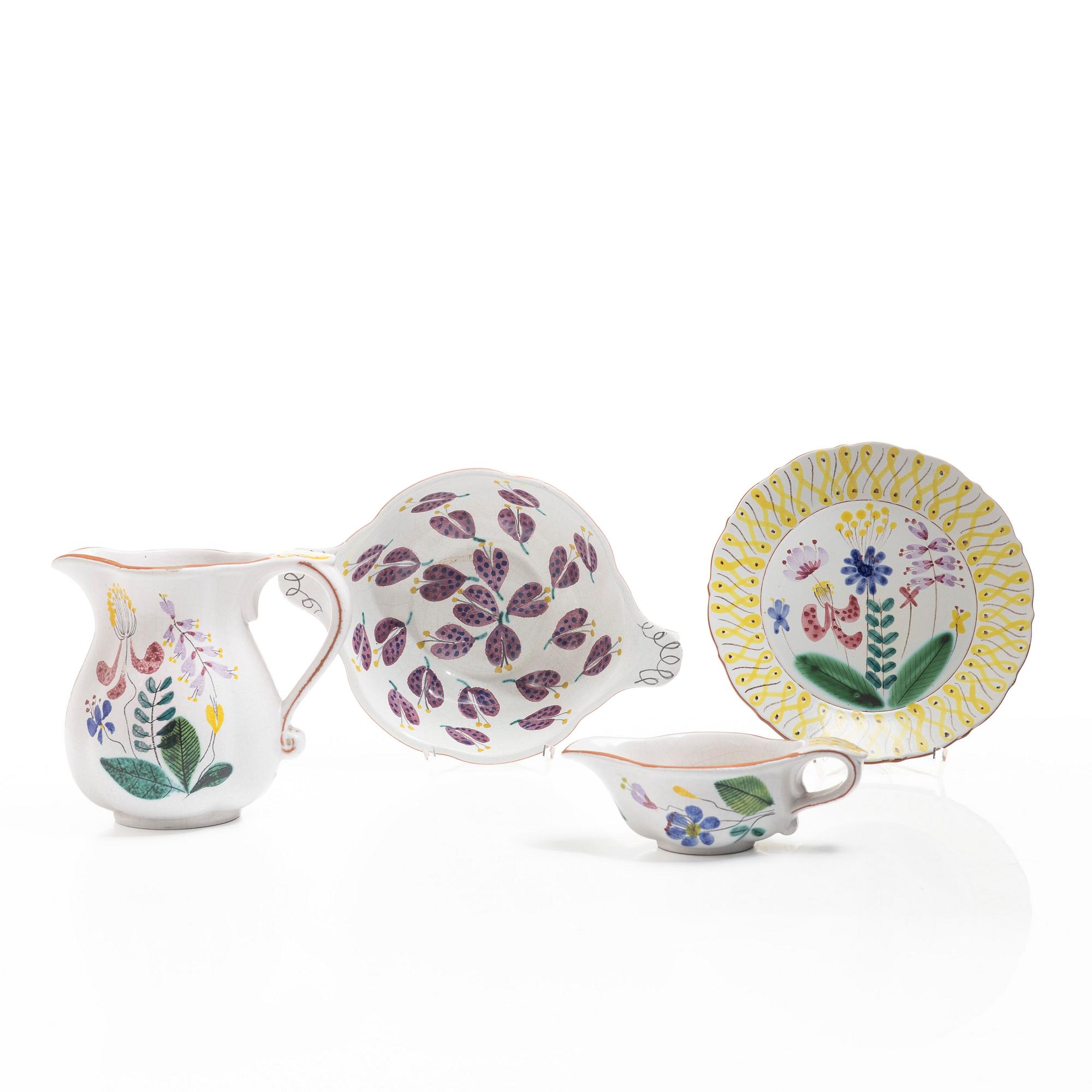 Stig Lindberg, Four faience service pieces, Gustavsberg Studio.