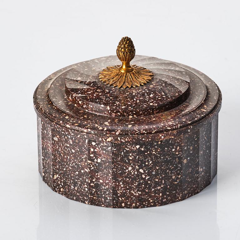 A Swedish Empire 19th century porphyry butter box.