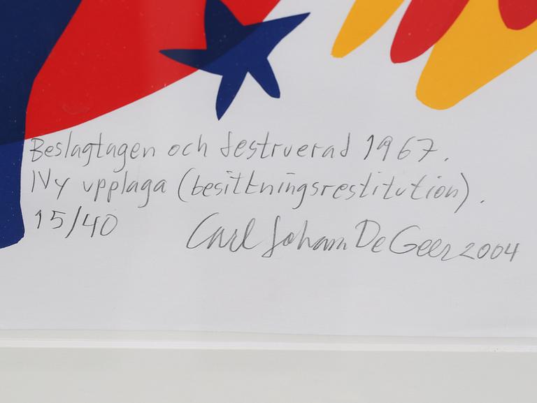 CARL JOHAN DE GEER, färglitografi, signerad, numrerad 15/40 och daterad 2004.