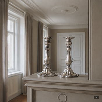 Carl Nyström, pair of silver candelsticks, Stockholm, 1850.