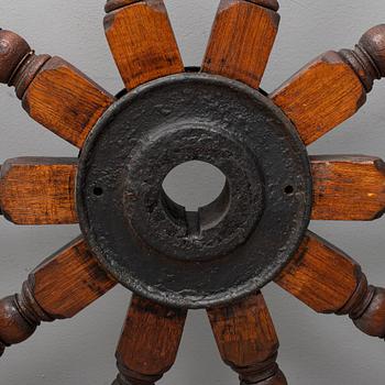 A ship's steering wheel.