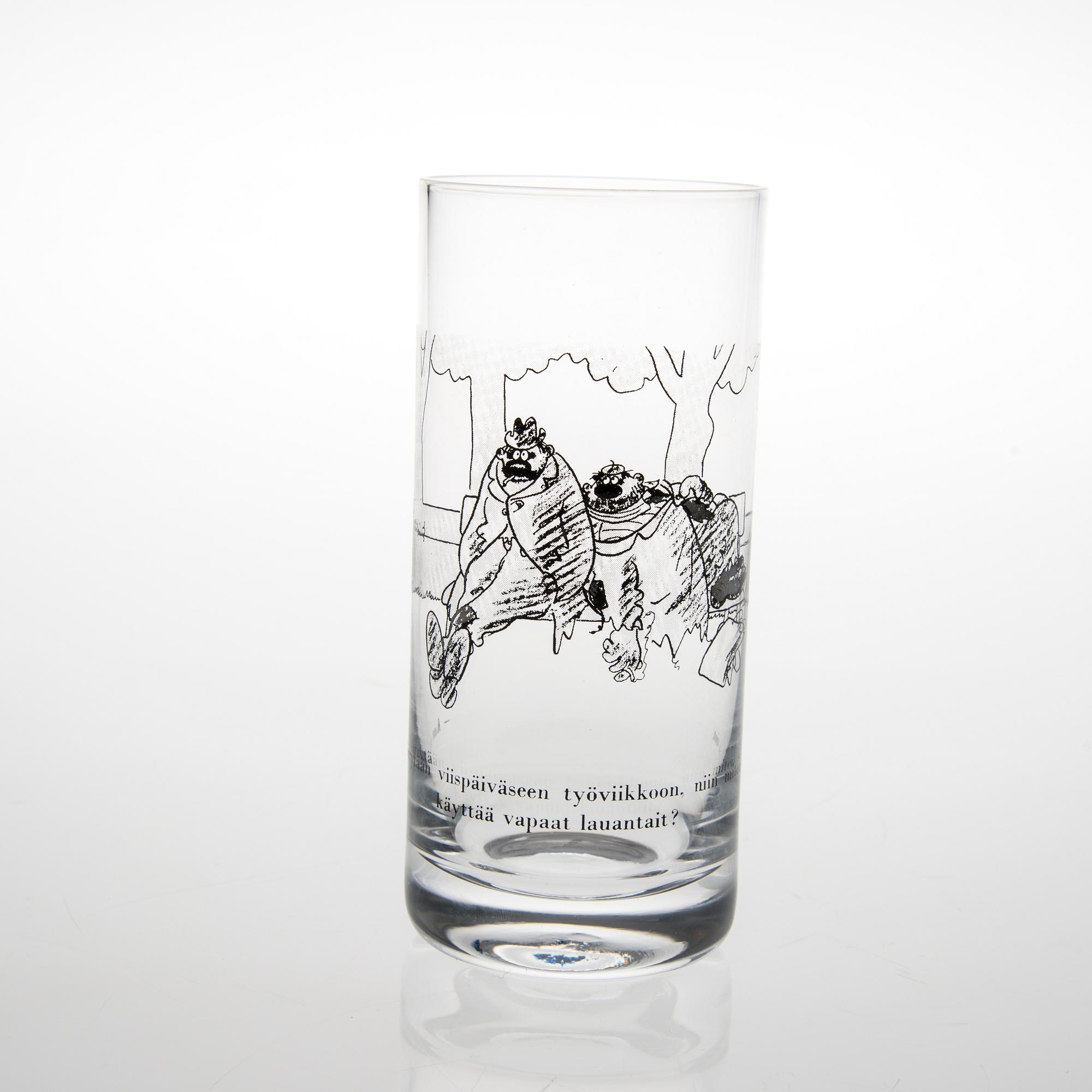 DRICKSGLAS, 6 st, med Kari Suomalainens skämtteckningar.