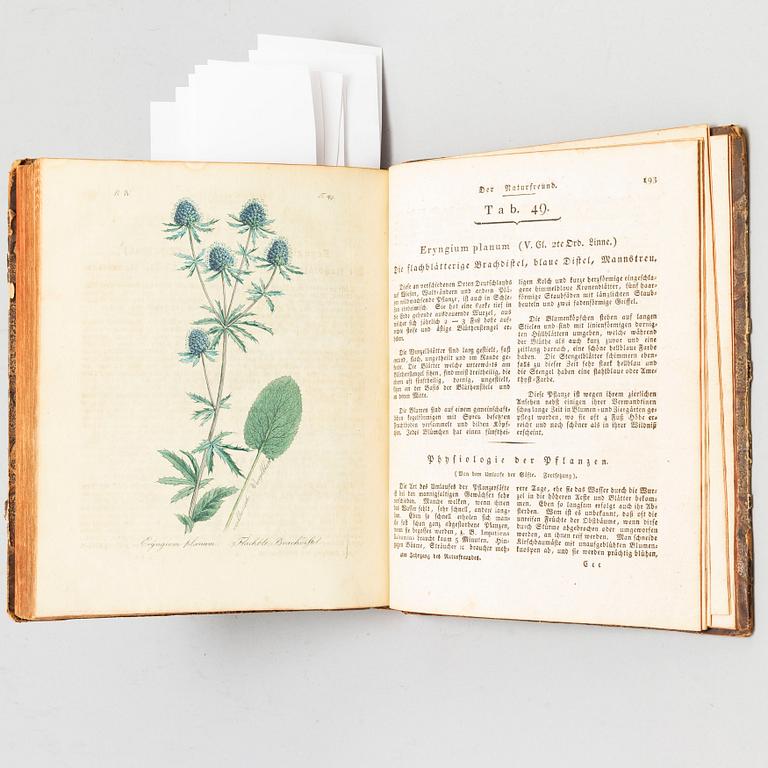 BOOK, with hand coloured dry needle engravings.