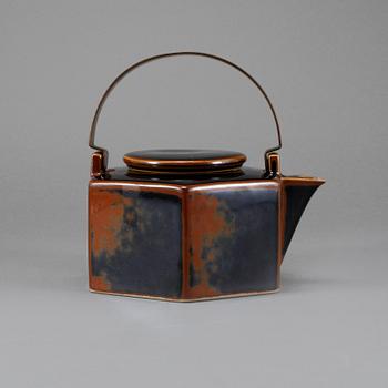 TEKANNA, stengods, Signe Persson Melin, "Six-sided", Rörstrand, signerad, 1900-talets mitt.