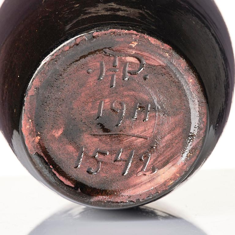 Hilma Persson-Hjelm, a glazed earthenware art nouveau vase, executed in her own studio, Arvika 1911. No 1542.