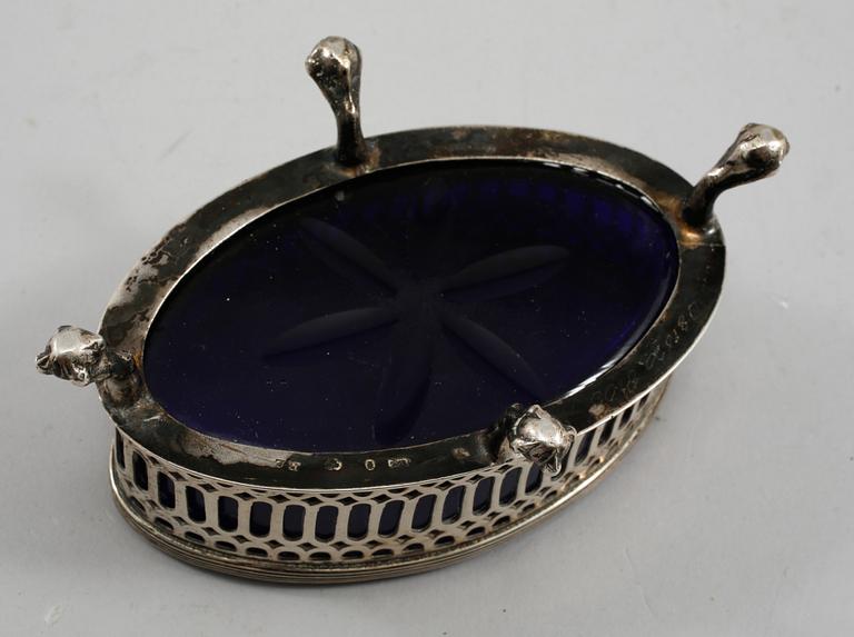 SALTKAR, silver och glas, Pehr Zethelius Stockholm, 1799.