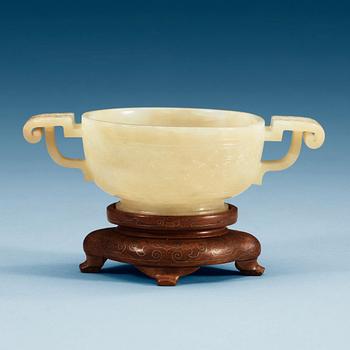 A carved nephrite cup, China.