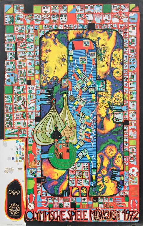 AFFISCHER, 5 st, "Olympische Spiele München 1972", bl a Friedensreich Hundertwasser.