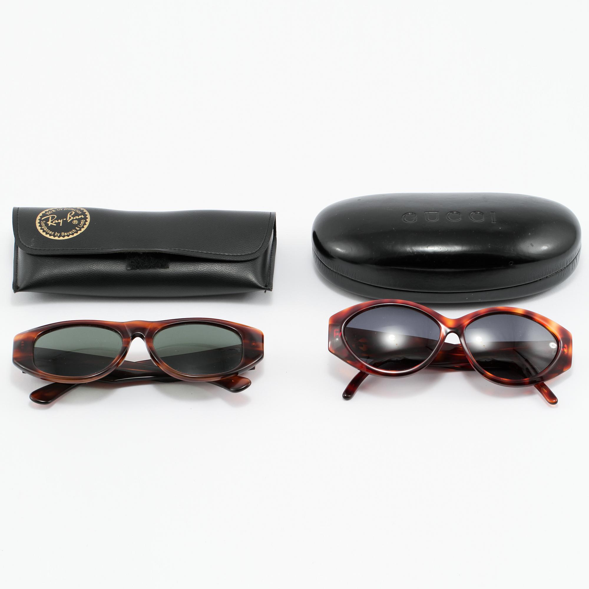 SOLGLASÖGON, 2 st, "Dekko" Ray Ban samt "GG 2195/S", Gucci, 1900-talets fjärde kvartal.