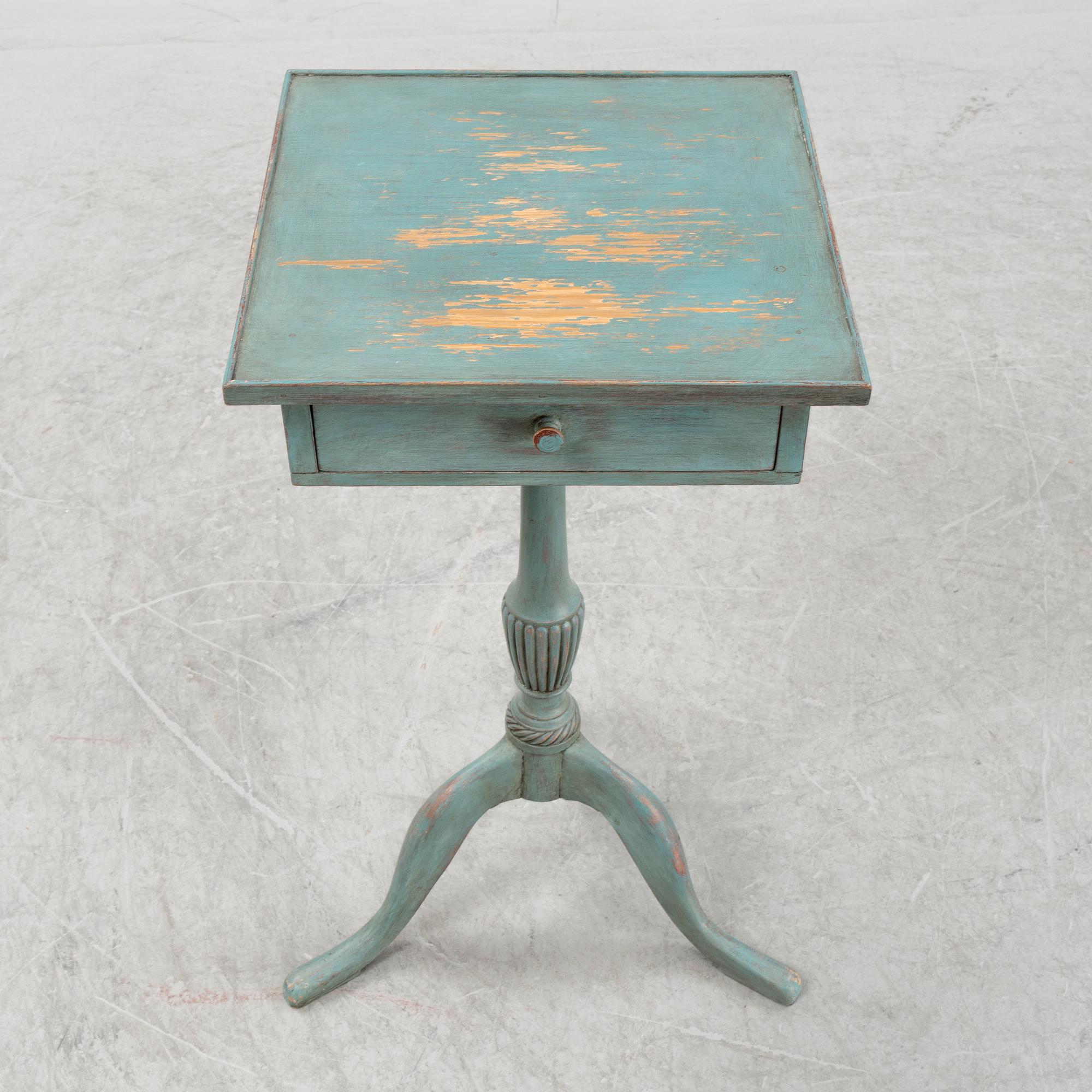 A painted late Gustavian style table with a drawer.