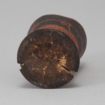 A PAINTED WOODEN BEAKER, 18th century.