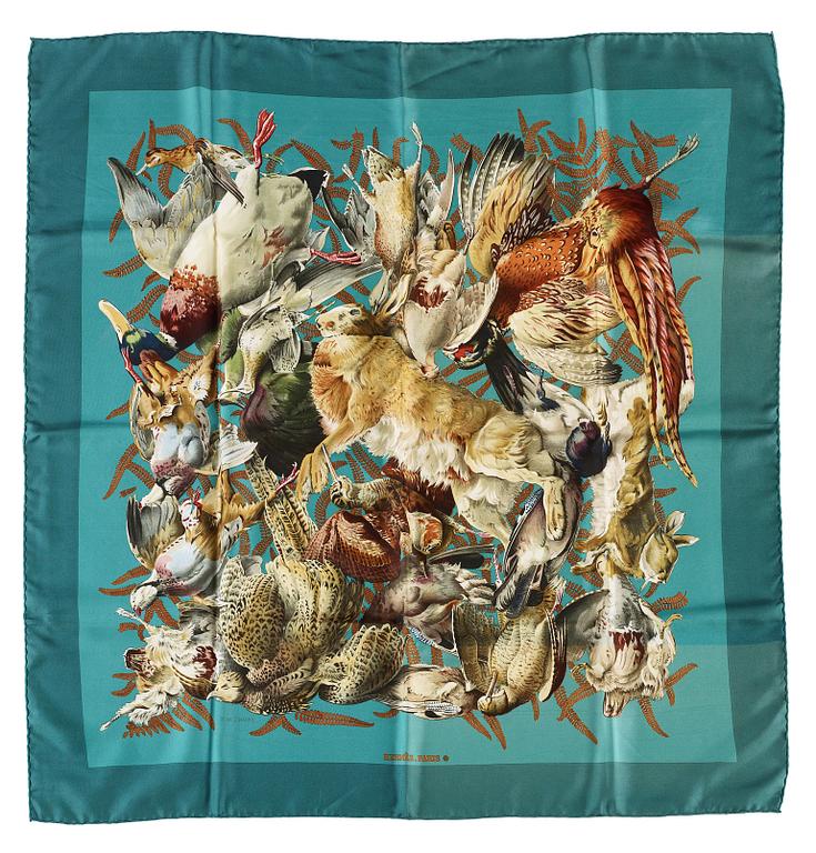 A silk scarf "Le Gibiers" by Hermès.