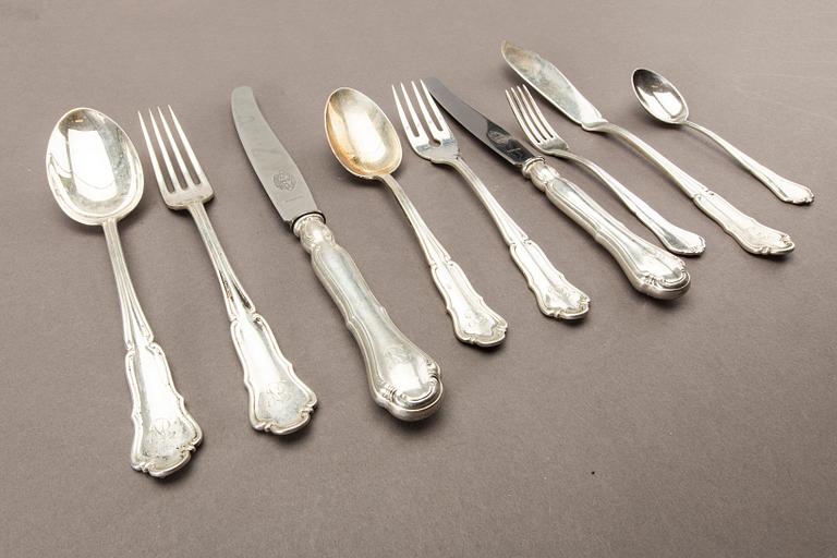 A Swedish 20th century 96 pcs of silver cutlery, different makers and dates, total weight ca 4820 gr.