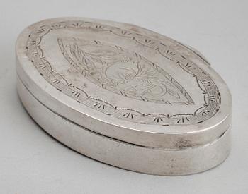 SPETSDOSA, silver, Carl Olof Nordström, Växjö 1855. Vikt ca 64 g.