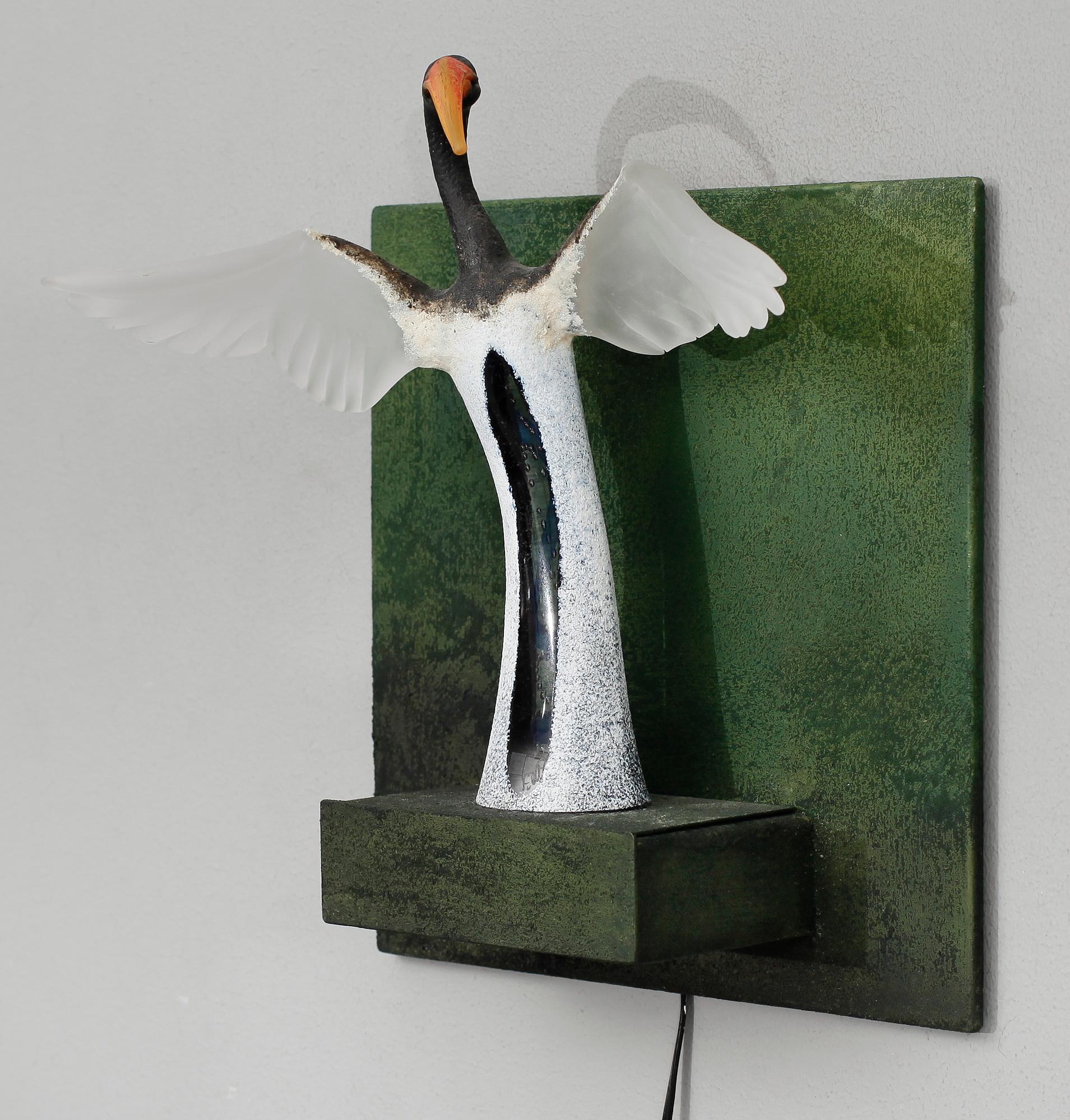 SKULPTUR, VÄGGLAMPA, glas, Kjell Engman, Kosta Boda, signerad och numrerad 2/60.