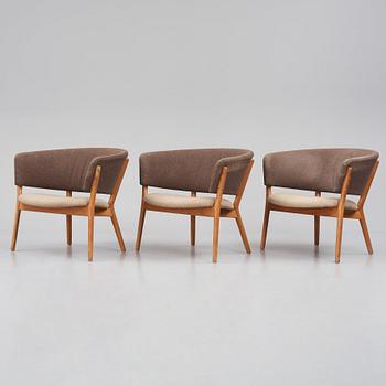 Nanna Ditzel, a set of three teak lounge chairs, Søren Willadsen, Denmark, 1950-60s.