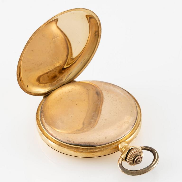 Pocket watch, hunter, 18K gold with chain, 51 mm.