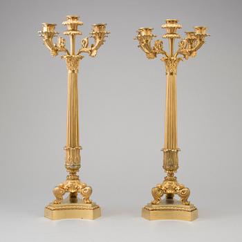 KANDELABRAR, ett par, förgylld brons, senempire, 1800-talets mitt.