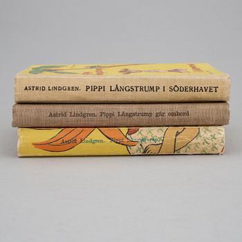 ASTRID LINDGREN, 3 böcker om Pippi Långstrump. Rabén & Sjögren, Stockholm 1946-48.