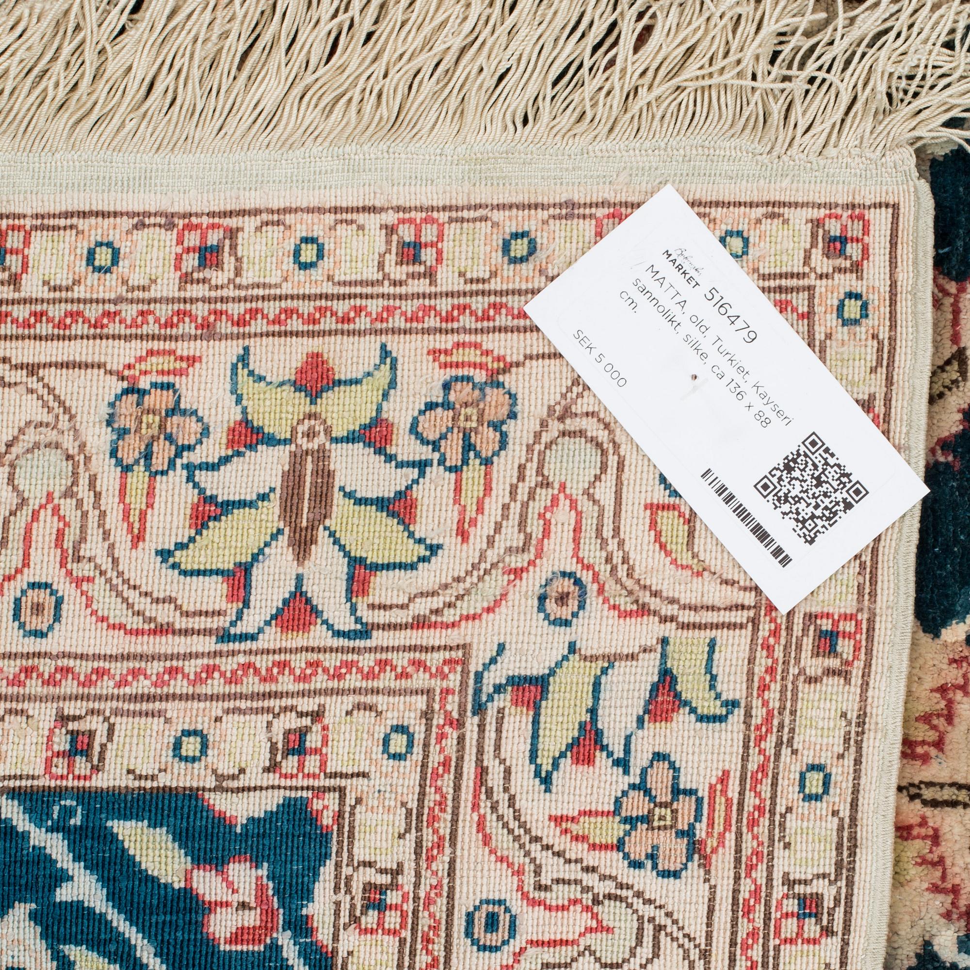 MATTA, old, Turkiet, Kayseri sannolikt, silke, ca 136 x 88 cm.
