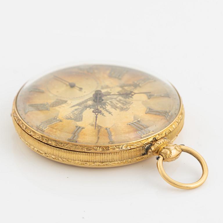 Pocket watch, 18K gold, 46 mm.