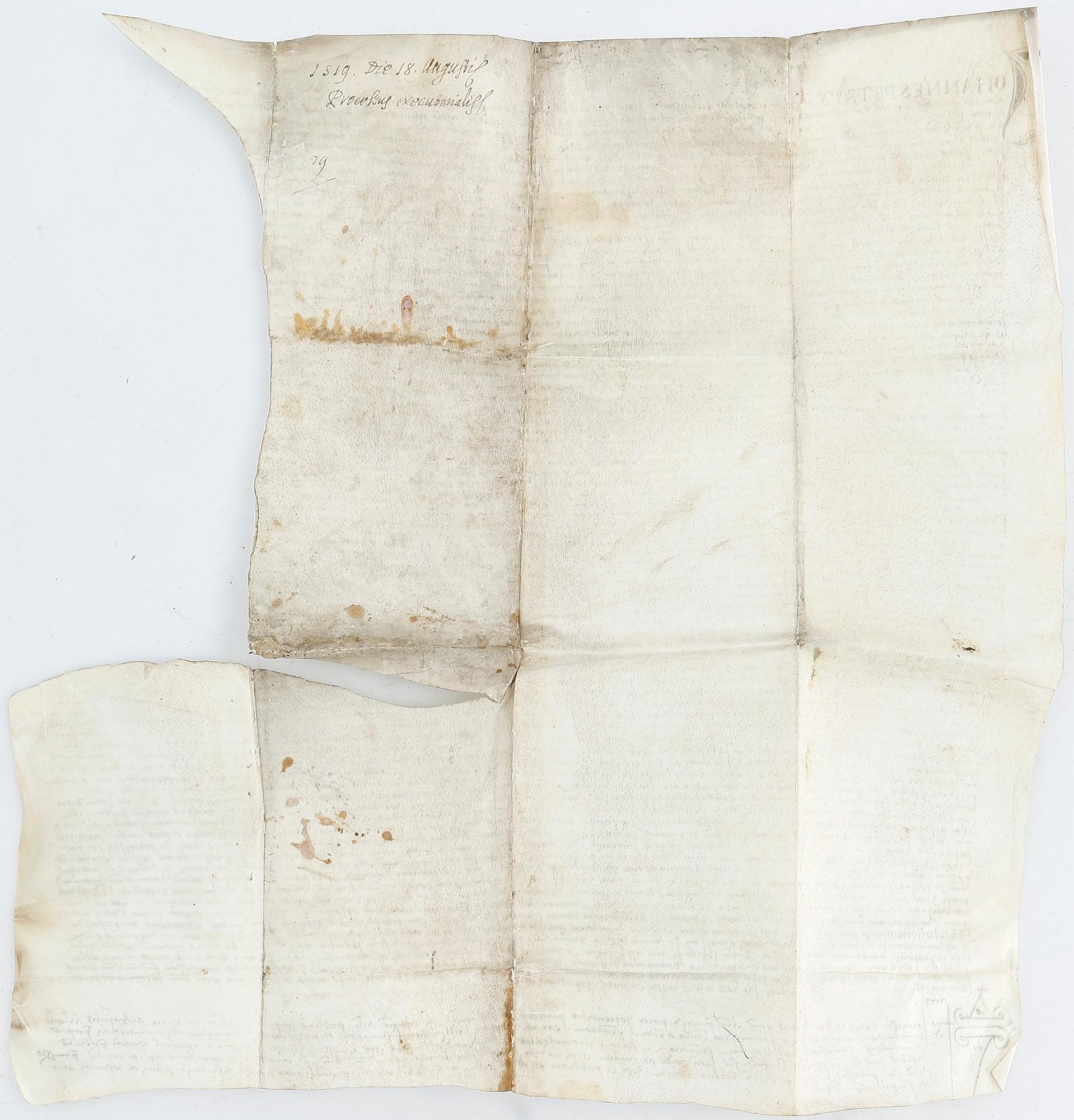 PERGAMENTDOKUMENT, 2 st, daterade 10 september 1507 resp 18 augusti 1519.