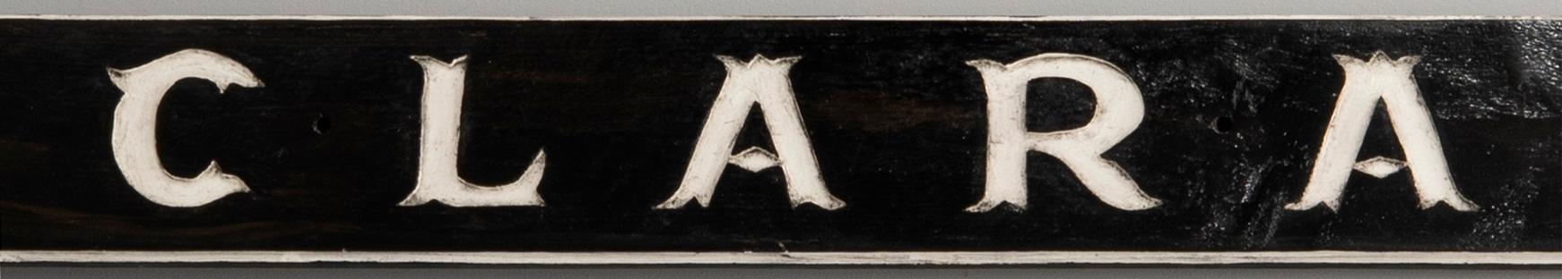 Namnskylt för båt "Clara" 1900-tal.