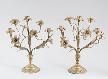 KANDELABRAR, 1 par, mässing, Frankrike, 1800-/1900-tal.