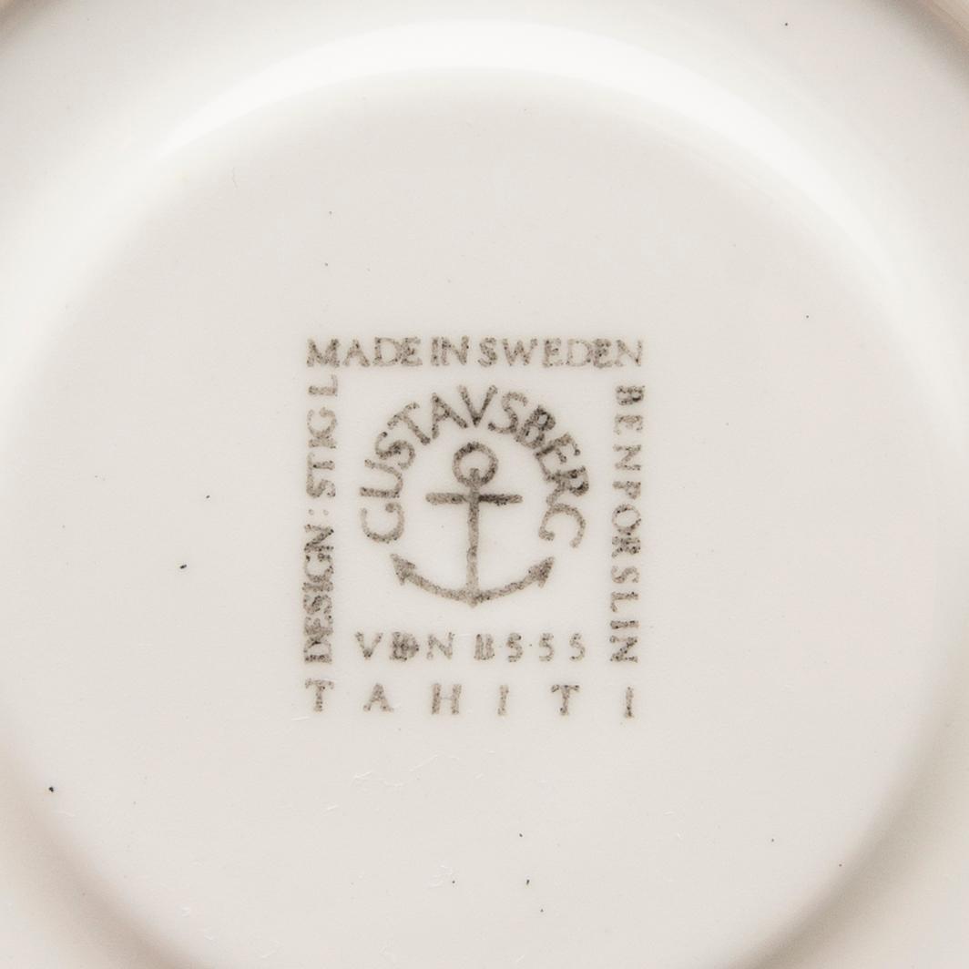 Stig Lindberg, Coffee cups with saucers, 12 pcs, + 2 saucers, "Tahiti", Gustavsberg, 1970s.