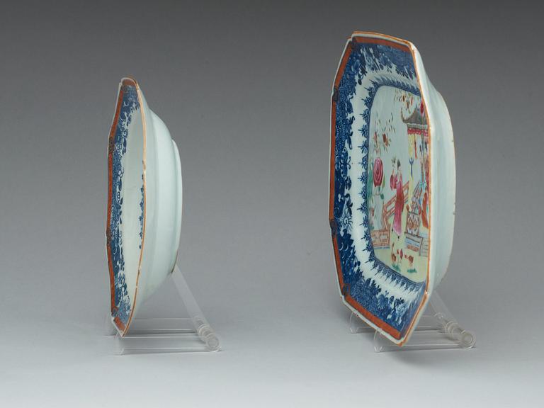 A famille rose serving dish and three soup dishes, Qing dynasty, Qianlong (1736-95).