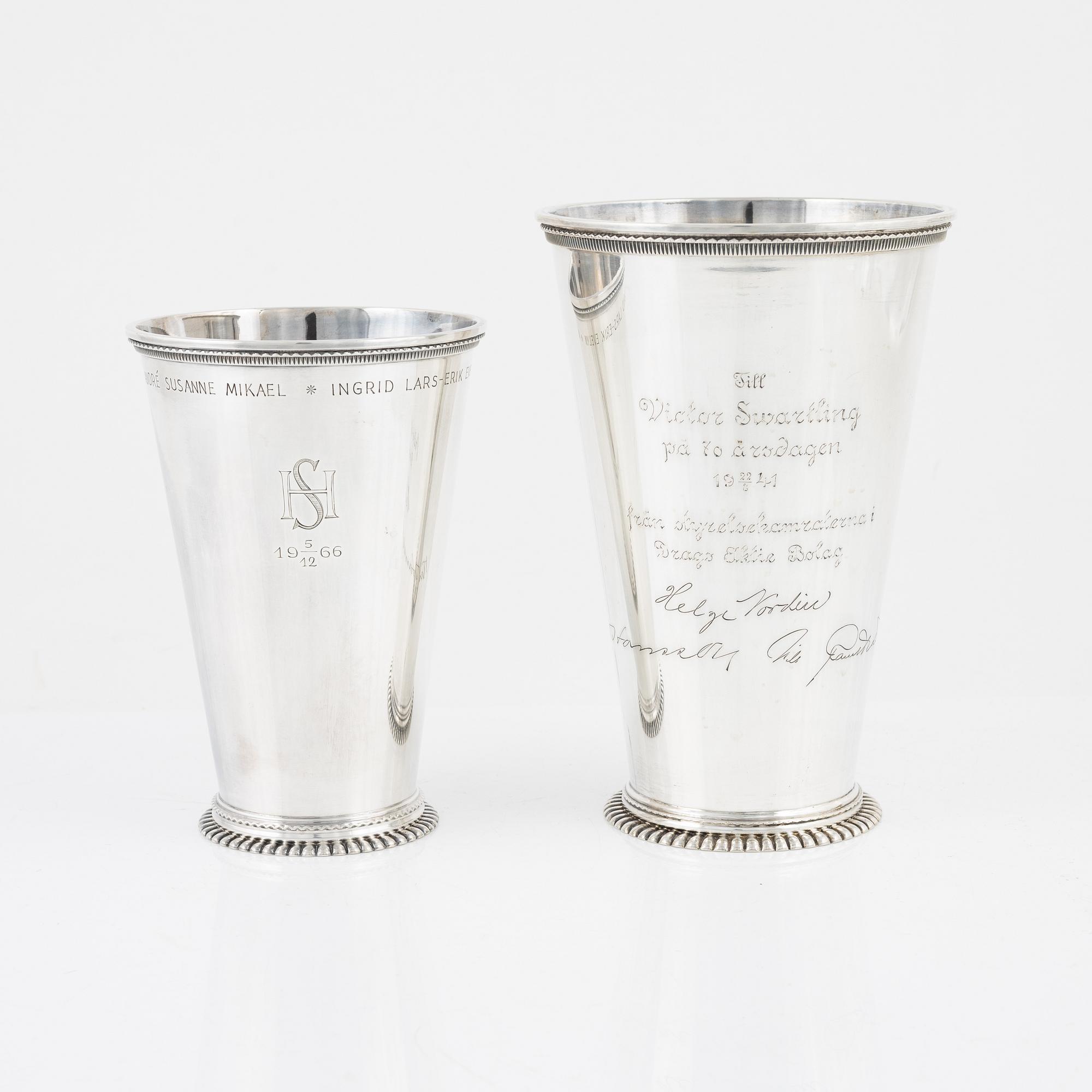 CG Hallberg, bägare, 2 st, silver, Stockholm 1941 och 1960.