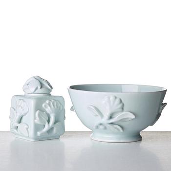 Wilhelm Kåge, a ceramic bowl and a teacaddy, Gustavsberg, Sweden ca 1924.