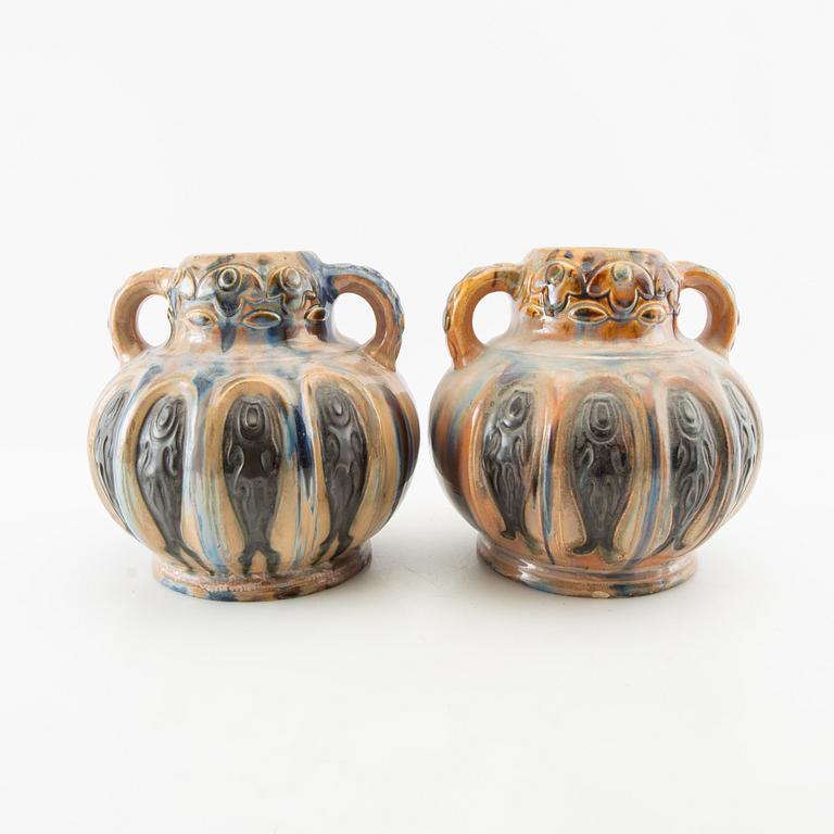 Vases a pair of Jugend early 20th century probably Denmark glazed stoneware.