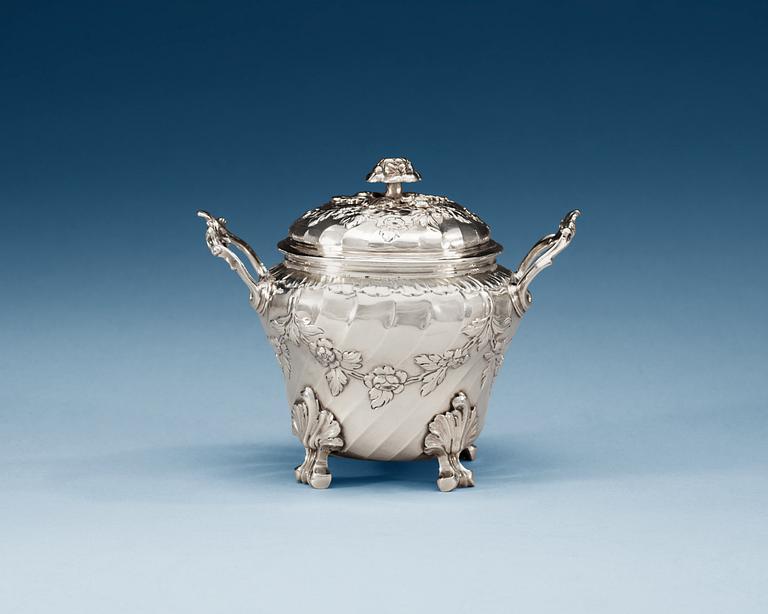 A French 18th century silver sugar-box, un identified makers mark, Grasse 1768.