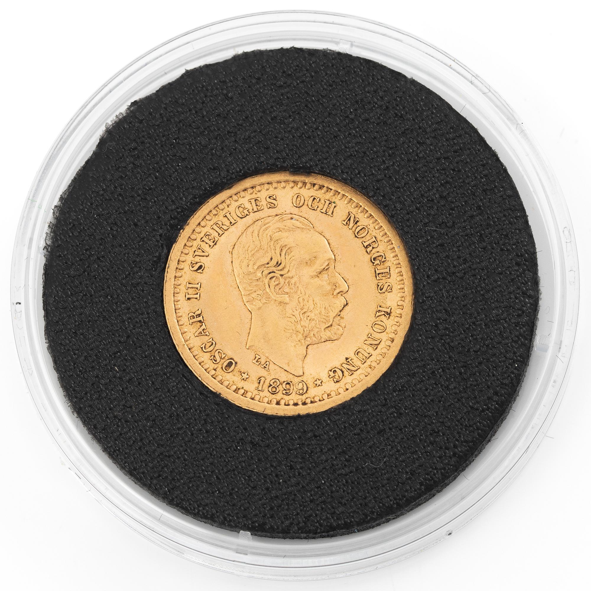 Gold coin, Oscar II, 5 kronor, 1899.