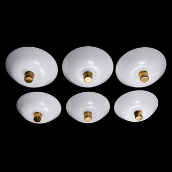 PAAVO TYNELL, A SET OF SIX CEILING-/WALL LIGHTS. Manufactured by Taito Oy. 1950s.