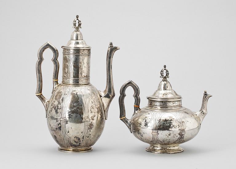 KAFFE SAMT TEKANNA, silver, Köpenhamn, Danmark, 1866. Tot vikt ca 1522.