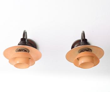 Poul Henningsen, two wall lamps, "PH 1/1" Patented, Louis Poulsen, Denmark ca 1933-39.