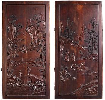 Two wooden panels, Qing dynasty, circa 1900.