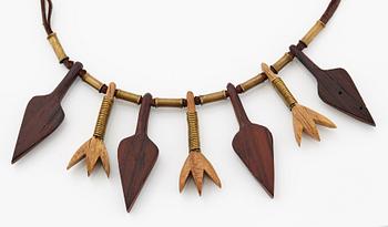 Vivianna Torun Bülow-Hübe, a leather, wood and copper necklace, executed in her workshop ca 1948,