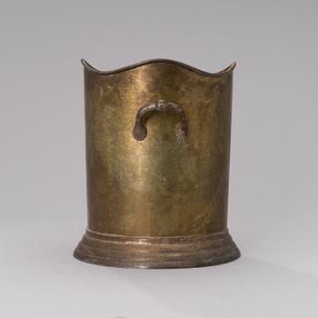 A Louis Roederer champagne cooler of silver plated brass.
