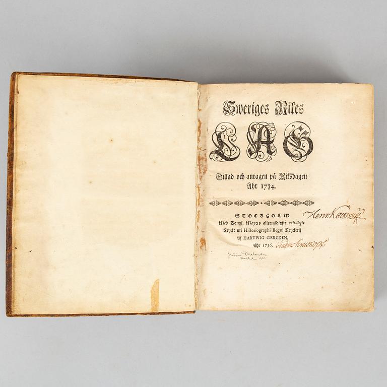 First edition of the Swedish Lawbook, 1734.