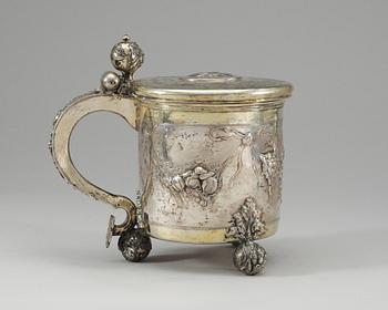 A Russian silver tankard, unidentified makers mark, Moscow 1737. Dutch marks of import.