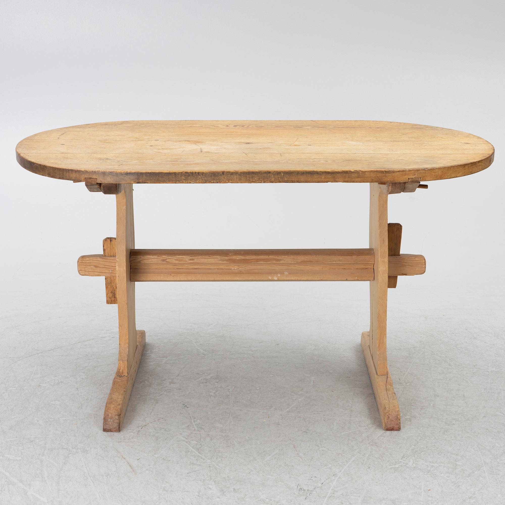 A pine wood table, folk art, 19th century.