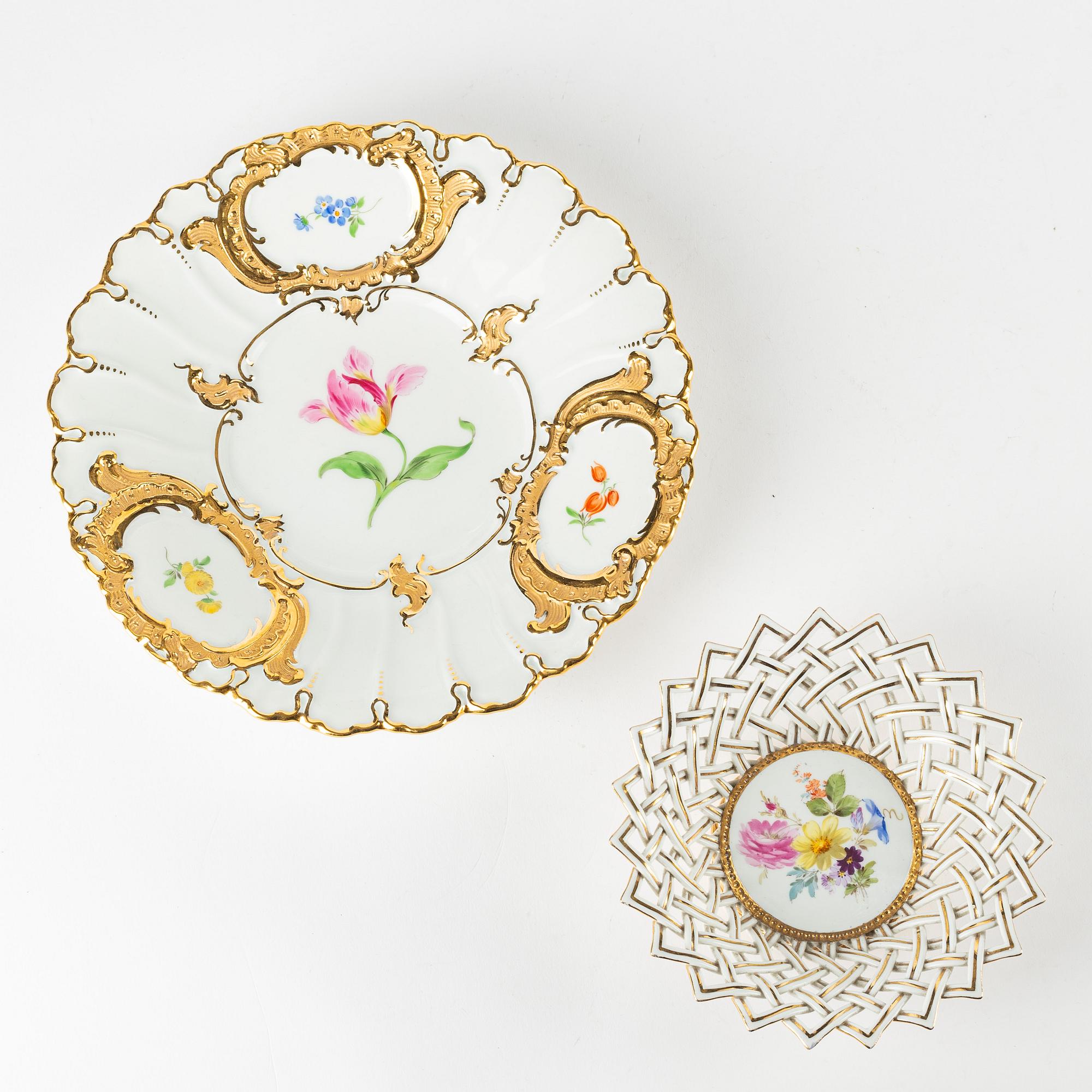 A porcelain bowl and a dish, Meissen, late 19th Century / 20th Century.