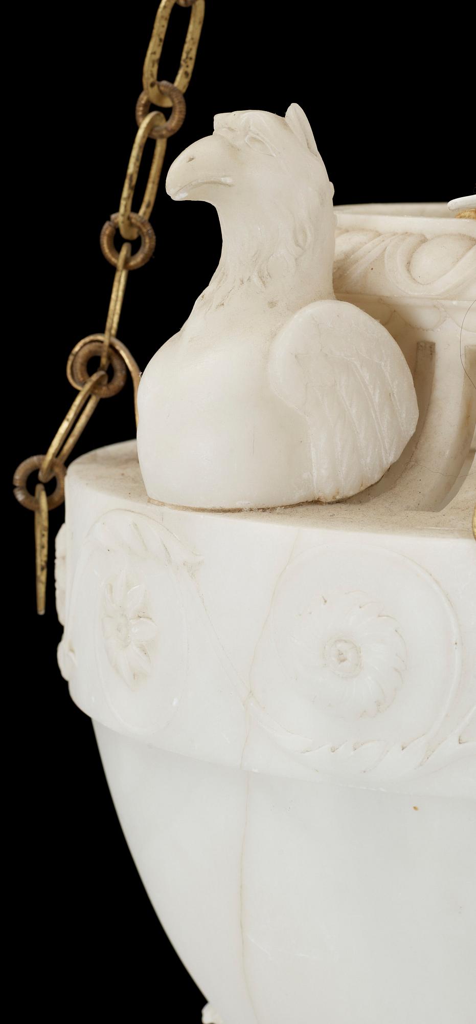 AMPEL, alabaster samt mässing, empirestil, 1800-talets andra hälft. H ca 70.