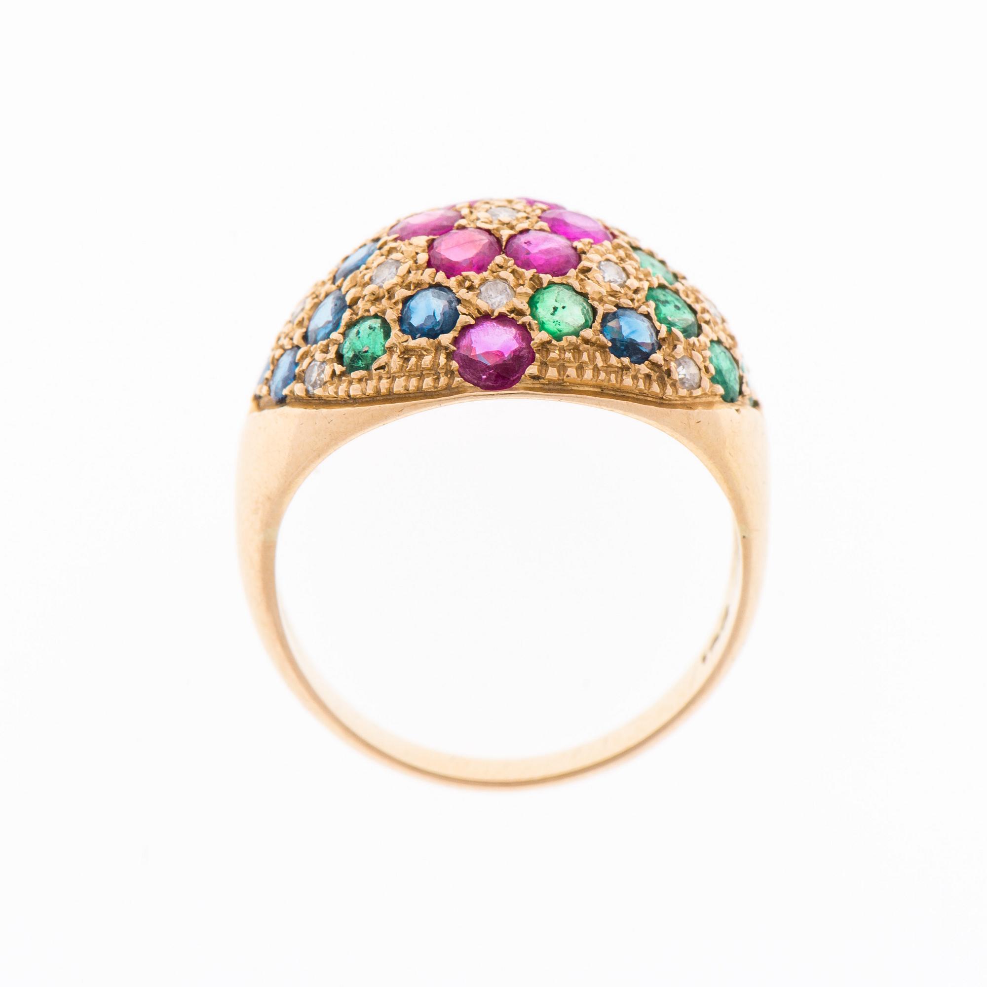 RING, fasettslipade rubiner, safirer och smaragder, briljantslipade diamanter, 18K guld.