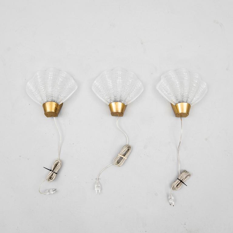 Vägglampor 3 st "coquille" ASEA belysning 1940-tal.