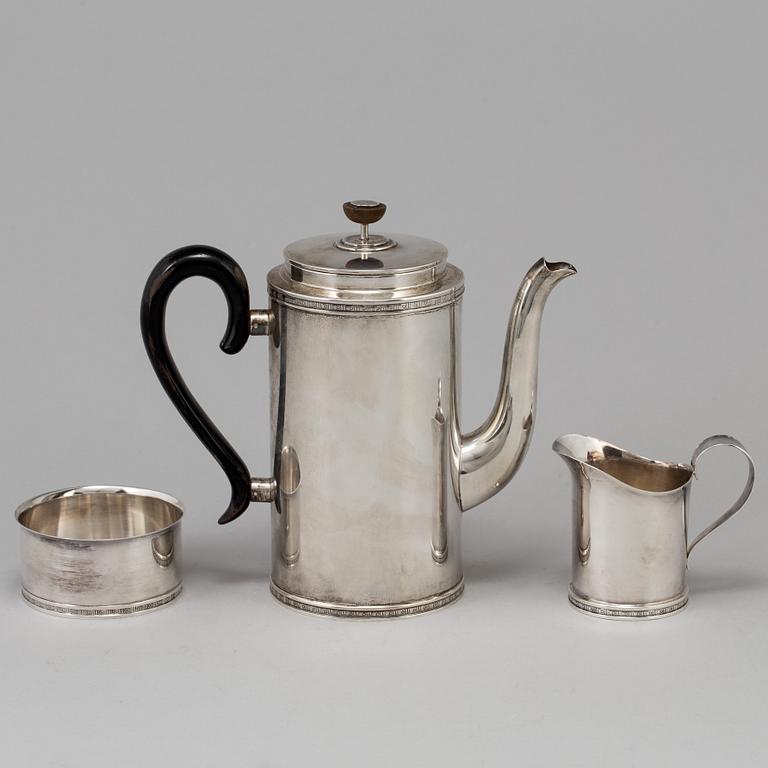 A VERA FERNGREN set of 3 pieces of silver coffee service by CG Hallberag and GAB, Stockholm 1958 and 1963.